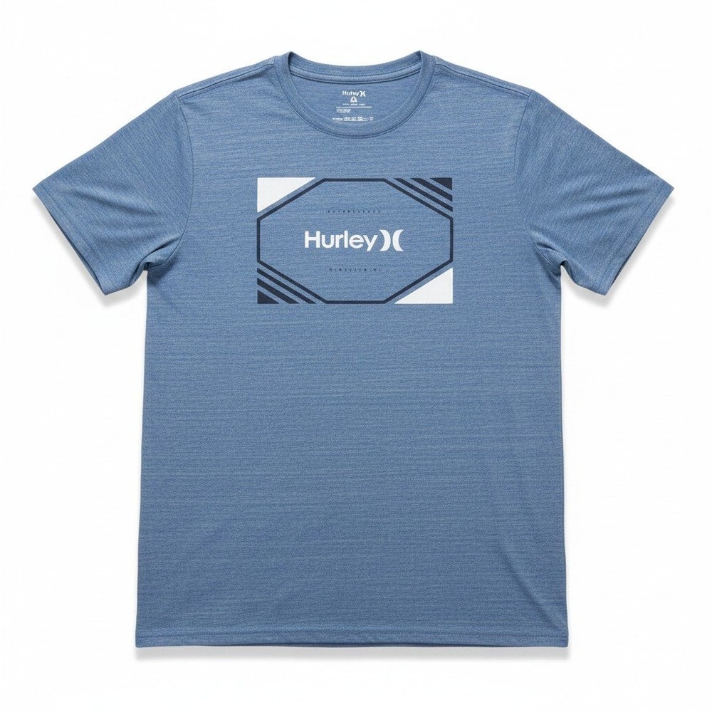 Hurley Mens M Blue Heather Graphic Logo T-Shirt Surf Short Sleeve Casual